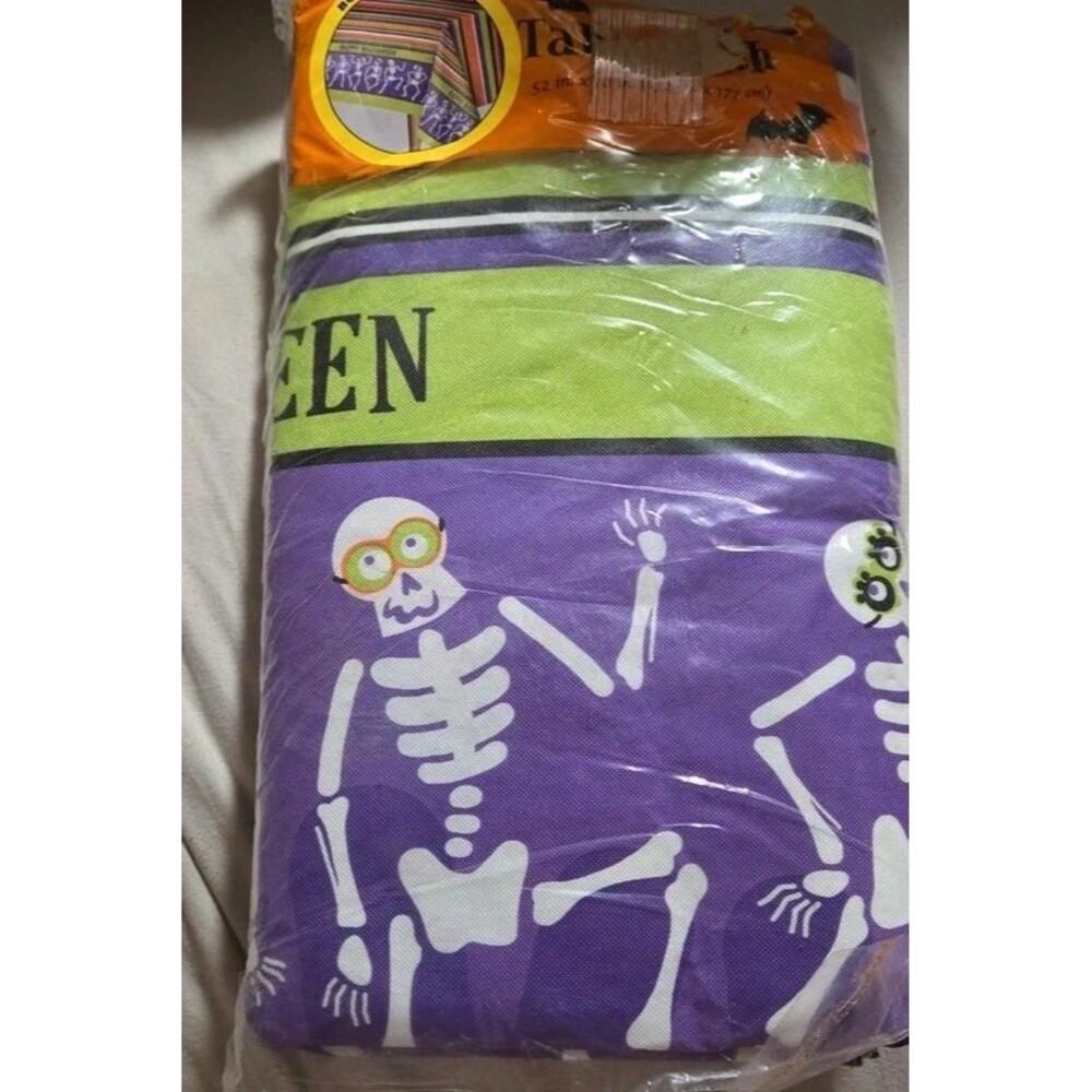 Halloween Tablecloth Skeleton 52 in. x 70 in. Purple green orange